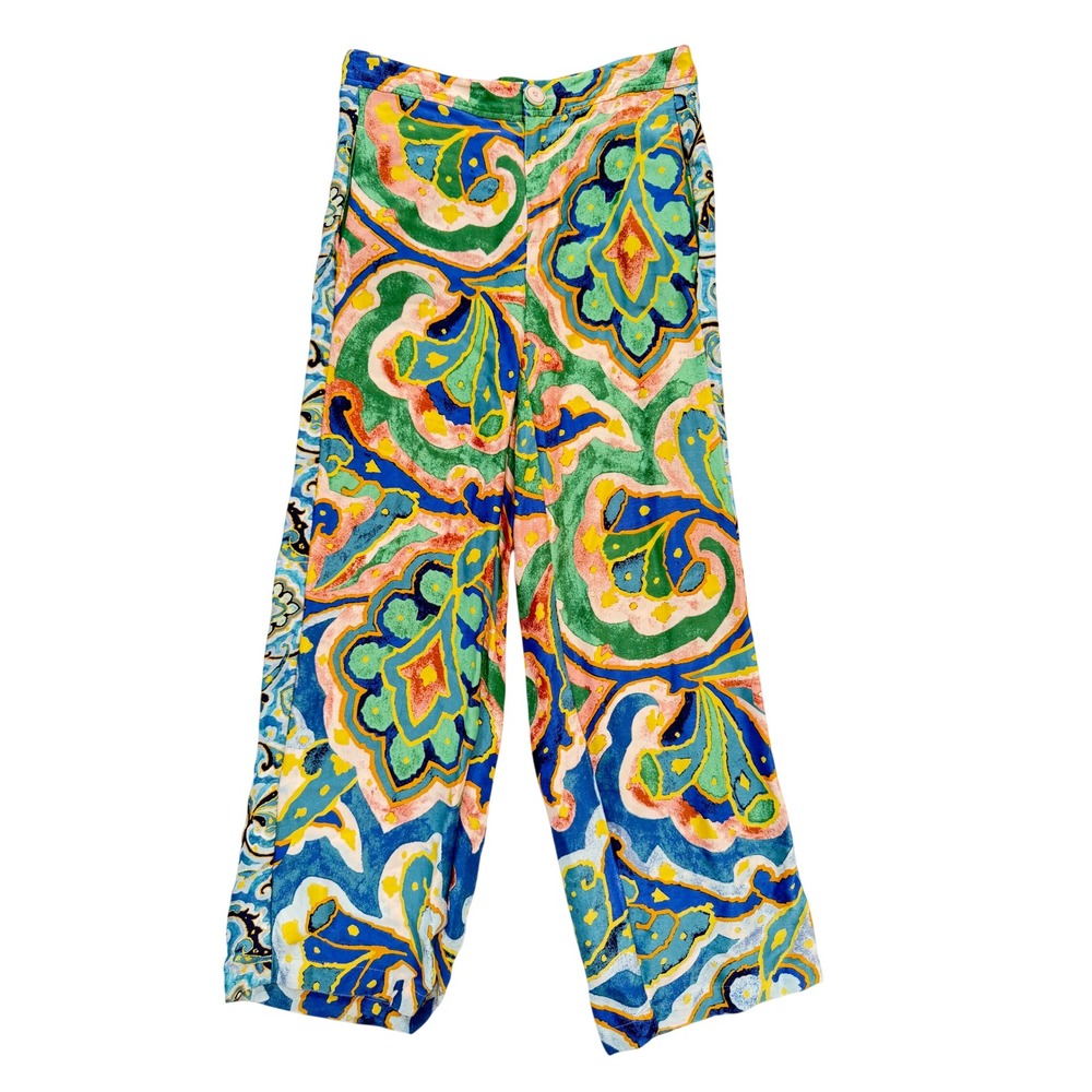 Maeve Anthropologie Wide Leg Pants 0P Multicolor Rhiannon Satin Cropped Flare